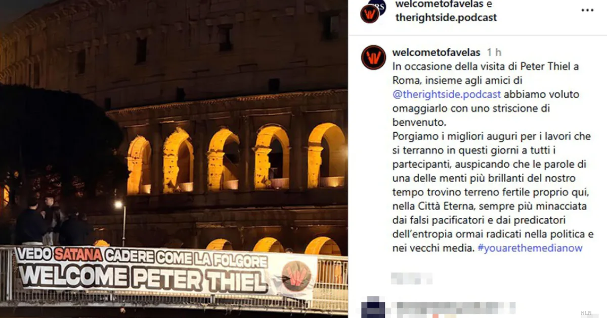 Striscione di benvenuto per Peter Thiel al Colosseo, rimosso dalla Polizia
